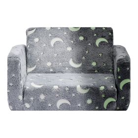 2-in-1 Kids Sofa, Foldable Toddler Soft Couch with Armrests, Glow in the Dark Kids Couch Fold Out with 28D Sponge & Flannel