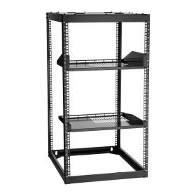 20U Open Frame Network Rack, 23 in Depth, Wall Mounted or Floor Standing Server Rack, Heavy Duty 4 Post, with Vented Shelves & Mounting Hardware