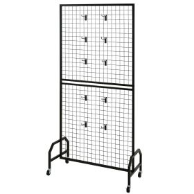 2 Packs Grid Wall Panels, 2.9 x 5.9 ft Wire Grid Panels Display Rack, Movable Art Display Shelf with Wheels and 10 Hooks