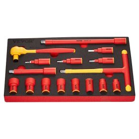 Insulated Socket Set, 16-Piece Insulated Wrench Tool Set, 1000V Insulated Socket Tool, with Insulated Sockets, Insulated T-Handle Wrench, Drive R