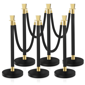 Stanchions and Velvet Ropes, 6 Pcs Crowd Control Barriers with 4 Black Velvet Ropes