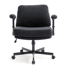 Chair with Wheels and Flip Arms-Comfy Fabric Cross Legged Office Chair with Thick Cushion&Wide Seat, Adjustable Swivel Desk Chair for Home Office