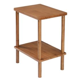 2 Tier Wood End Table, Outdoor Side Table with Storage Shelf, Small Patio Coffee Table
