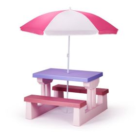Kids Outdoor Table and Chair Sets with Removable Umbrella, Kids Picnic Table for Backyard Garden Patio, Pink & Purple
