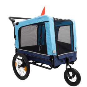 Outdoor Heavy Duty Foldable Utility Pet Stroller Dog Carriers Bicycle Trailer (Color: Blue)
