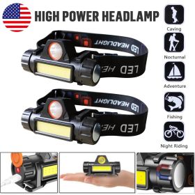 USB Rechargeable Headlamp Waterproof LED COB Head Torch 2 Modes Headlight Flashlight Work Light Camping Lamp (Color: Black)