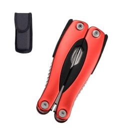 "Professional Stainless Steel Multi-Tool Pliers Set - 12-in-1 Survival Tool with Nylon Sheath" (Color: Red camping outdoor)