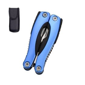 "Professional Stainless Steel Multi-Tool Pliers Set - 12-in-1 Survival Tool with Nylon Sheath" (Color: Blue camping outdoor)